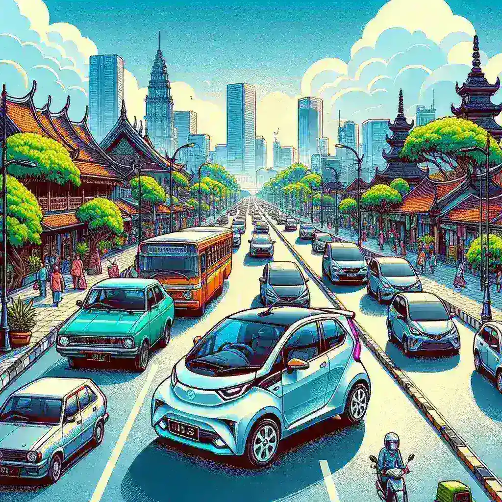 "BYD Atto 1, mobil listrik terlaris di Indonesia Juli 2025, dengan harga terjangkau, sedang diparkir di latar belakang pemandangan perkotaan."