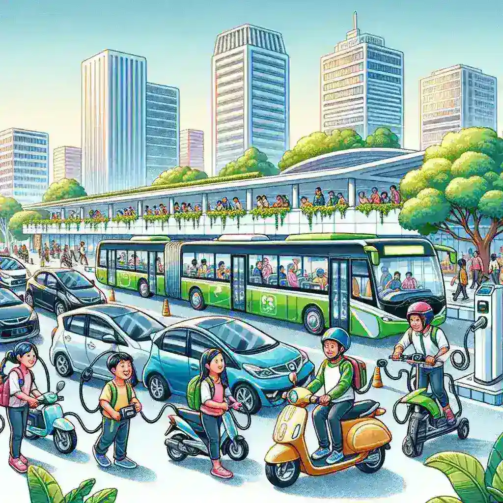 "Ilustrasi kendaraan listrik di Indonesia, menampilkan mobil listrik modern di jalanan kota, mencerminkan upaya pemerintah dalam mempercepat adopsi kendaraan ramah lingkungan melalui regulasi pajak baru."